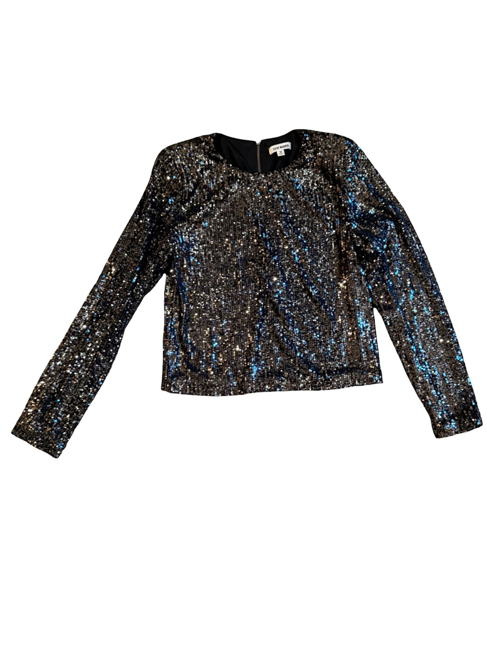 Steve Madden Demi Sequin Long-Sleeve Crop Top